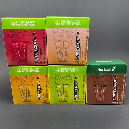 Herbalife Liftoff 30 Stick Packs - Lemon-Lime Blast, Ignite me Orange , Pomegranate-Berry Burst,  Tropcial Fruit Force, Cola